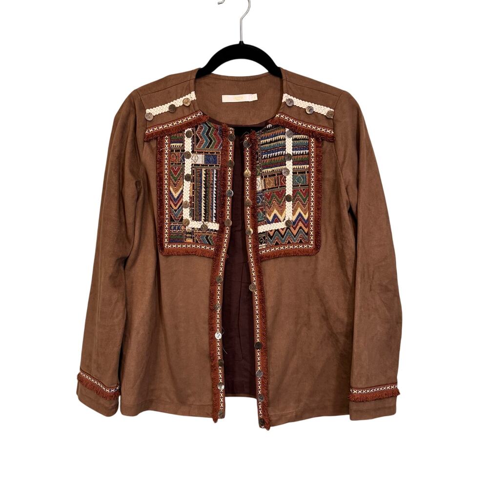Cherry Paris Pap Jacket Perm Womens T1 Small Brown Ethnic Tribal Boho Fringes